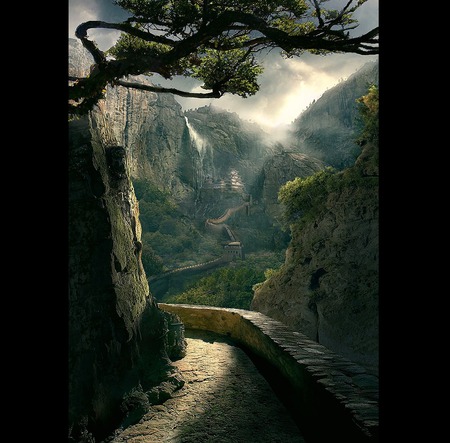 Great-Wall - china, great wall, canyon, fog, tree