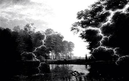 Lake storm - white, lake, forest, black, lightening, storm