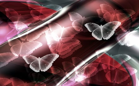 Papilonaceous - abstract, pink, 3d, black, butterflies