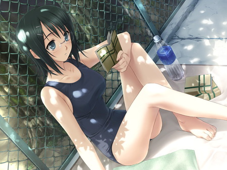 reeading at the pool - girls, anime, other