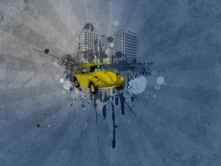 yellow car in blue - paint, move, abstract, speed, yellow, blue, cars