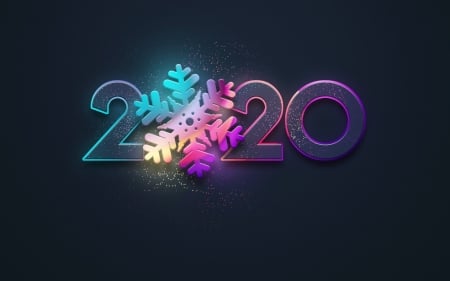 Happy New Year! - christmas, craciun, snowflake, blue, new year, 2020, card, pink