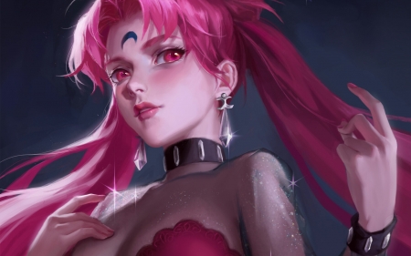 Black Moon - starlab, girl, pink, sailor moon, fantasy, star academy, chibi, face, art, luminos, luna