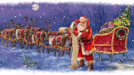 Santa - winter, craciun, art, train, marcello corti, reindeer, painting, christmas, red, pictura, santa