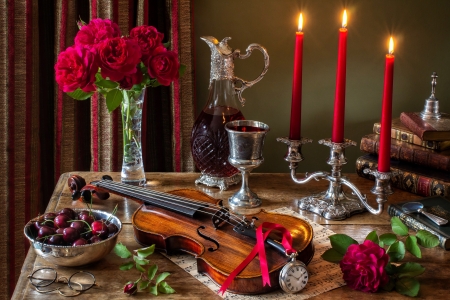 ❤️ - Violin, Candles, Flowers, Book, Berries