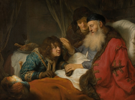 Isaac blesses Jacob - pictura, govert flinck, painting, jacob, man, art, isaac