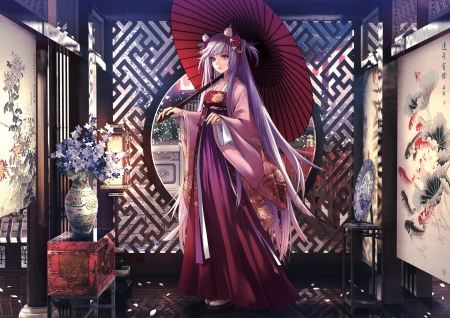:) - umbrella, pink, anime, applekun, parasol, girl, manga