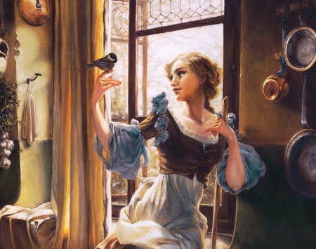 Cinderella - heather theurer, bird, fantasy, cinderella, girl, art