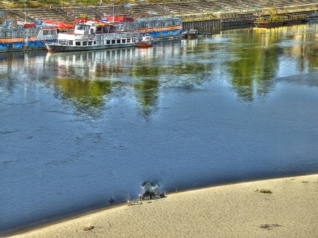 Vistula River, Warsaw. - beach, poland, river, ship, warsaw