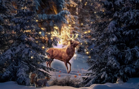 ♥ - fantasy, winter, art, deer