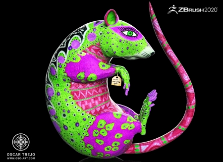 2020 ~ Year of the Rat - pink, black, fantasy, green, rat, oscar trejo, chinese zodiac, year of the rat