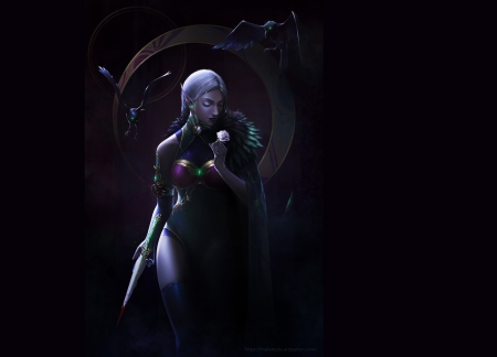 The rose - black, dark, girl, ping chen, rose