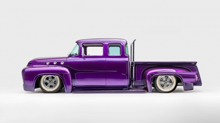 1956-Ford-F-100-Str8edge - classic, custom, purple, truck, whitewalls