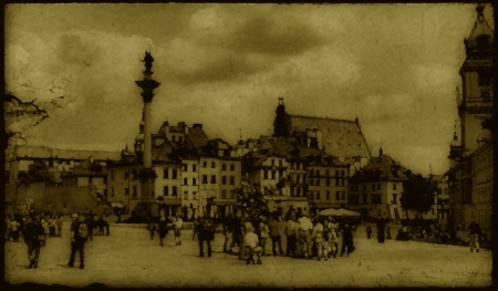 Castle Square, Warsaw, PL - old times, vintage, Poland, postcards, squares, Warsaw