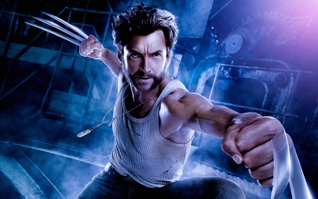 Wolverine - blue, man, poster, Hugh Jackman, wolverine, comics, movie, actor, aruniniyan
