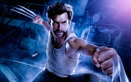 Wolverine - wolverine, aruniniyan, actor, comics, Hugh Jackman, poster, blue, man, movie