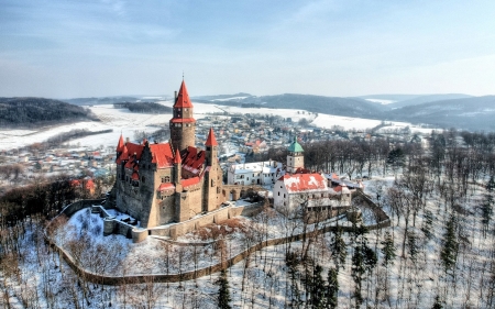 Bouzov Castle, Czechia - winter, landscape, Czechia, castle, panorama