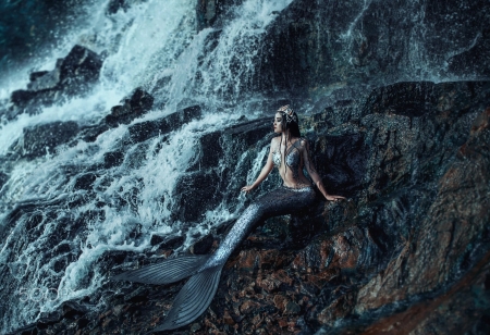 Mermaid - stone, water, summer, rock, girl, siren, mermaid, woman, model, vara, irina chernyshenko