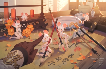 Year of the Rat - naime, girl, year of the rat, karesuki, stuff, orange, hand, pink, mouse, 2020, manga