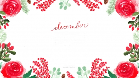 December - calendar, pattern, watercolor, december, white, red, card, texture, paper