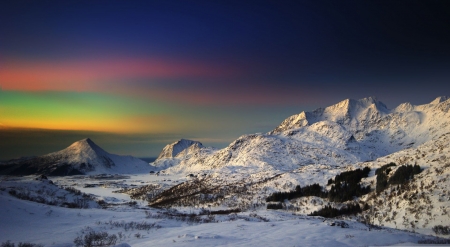 Nordic sky - hills, winter, landscape, scene, night, northern lights, nature, North, mountains, sky, Aurora borealis, wallpaper