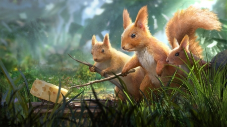 :D - animal, frumusete, situation, trap, cheese, veverita, fantasy, chi zhang, luminos, funny, squirrel