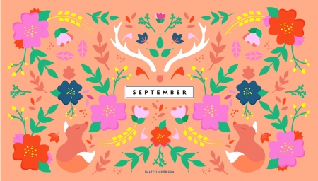 September - september, orange, paper, fox, calendar, green, autumn, texture, leaf, haley fischer, pattern