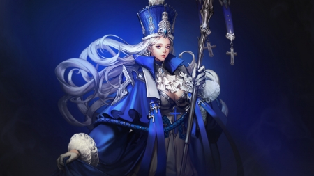 Priestess - priestess, fantasy, blue, younghoo kim, frumsuete, girl, luminos