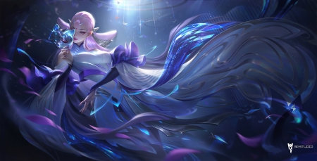 Fantasy girl - blue, kings of glory, frumusete, mask, girl, 3q studio, pink, fantasy, luminos