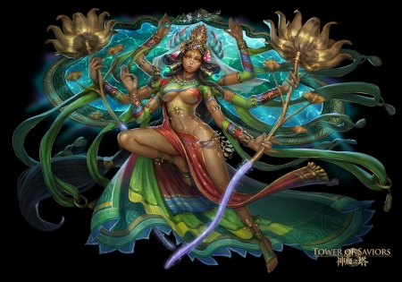 Divine pureness Parvati - black, parvati, fantasy, green, tower of saviors, girl, tyrion daniel, goddess