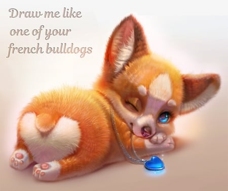 :) - heart, blue, corgi, pendant, yulia sivtsova, dog, orange, fantays, animal, valentine, cute, caine, puppy, luminos