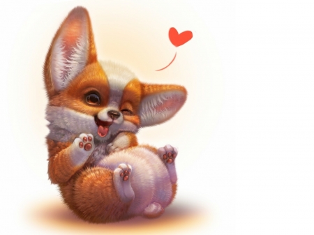 :) - heart, corgi, yulia sivtsova, dog, orange, frumusete, fantasy, animal, valentine, cute, puppy, luminos