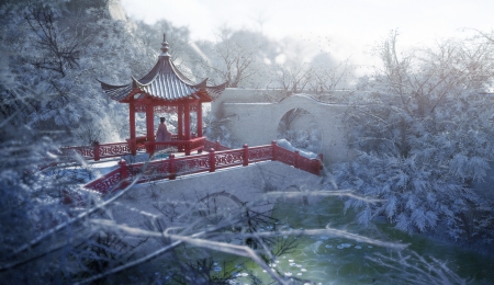 :) - blue, pink, frumusete, fantasy, red, gazebo, pavilion, princess, asian, luminos