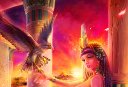 Isis the Queen - wrath, isis, shawli chen, seven sins, bird, shawli2007, girl, pink, fantasy, red, luminos, pasari, queen