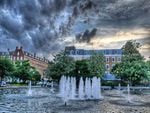 FOUNTAIN UNDER DARK CLOUDS