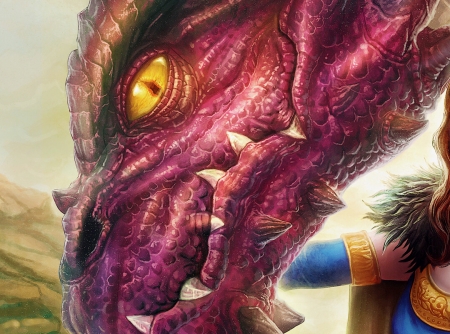 Pink dragon - pink, fantasy, art, yellow eye, allen michael geneta, dragon, luminos