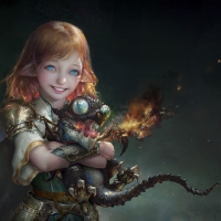 Cute girl hugging a baby dragon