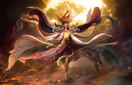 Fantasy man - cloud d, fantasy, man, yellow, luminos