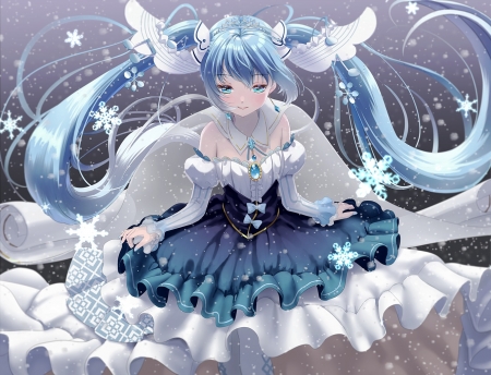 Yuki Miku - anime, winter, blue, snow, girl, mueririko, manga, yuki miku, white, iarna