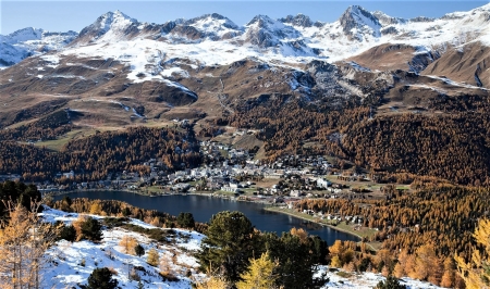 Swiss Alps - village, river, mountains, Swiss Alps