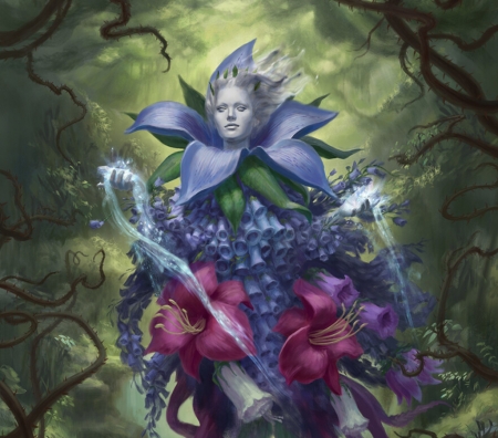 Oona queen of the fae - blue, art, oona, girl, fairy, pink, fantasy, flower, luminos, mila pesic, queen