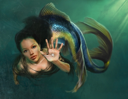 Mermaid - art, digital, fantasy, girl, mermaid, siren, woman
