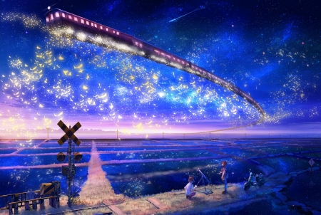 Anime Stars Wallpaper - anime, anine, railroad, sky, stars