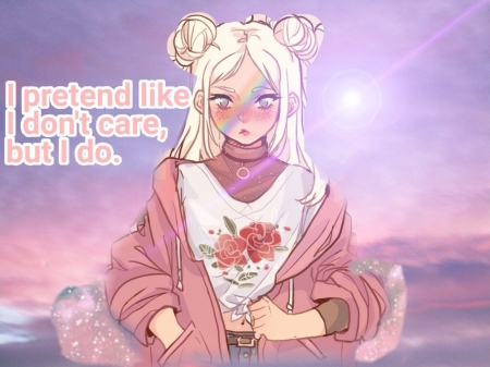 But I Do Care - anime, girl, pastel, quote