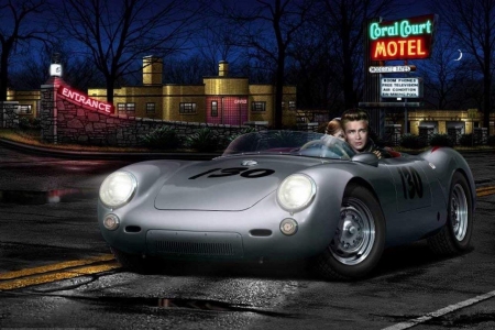 No Tell Motel - night, moon, car, motel, james dean