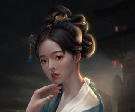 Princess - frumusete, asian, art, h ang, girl, hang, face, luminos, princess