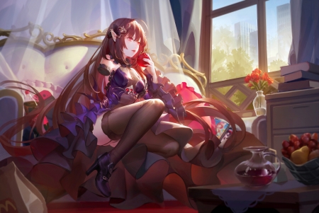 :) - anime, red, apple, q18607, girl, manga