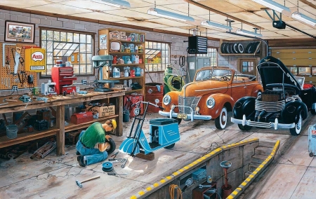 A Ford and A Cord - ford, cord, garage, paint, mechanic, vintage