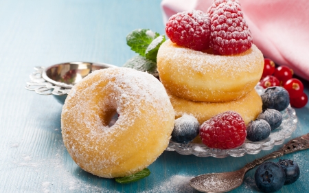 Donuts - strawberry, red, food, berry, fruit, donuts, dessert, sweet