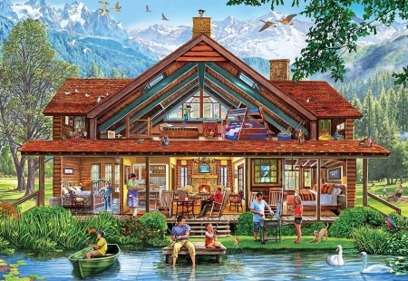 Weekend at The Camping Lodge - swans, lodge, fishing, country, camping, mountain